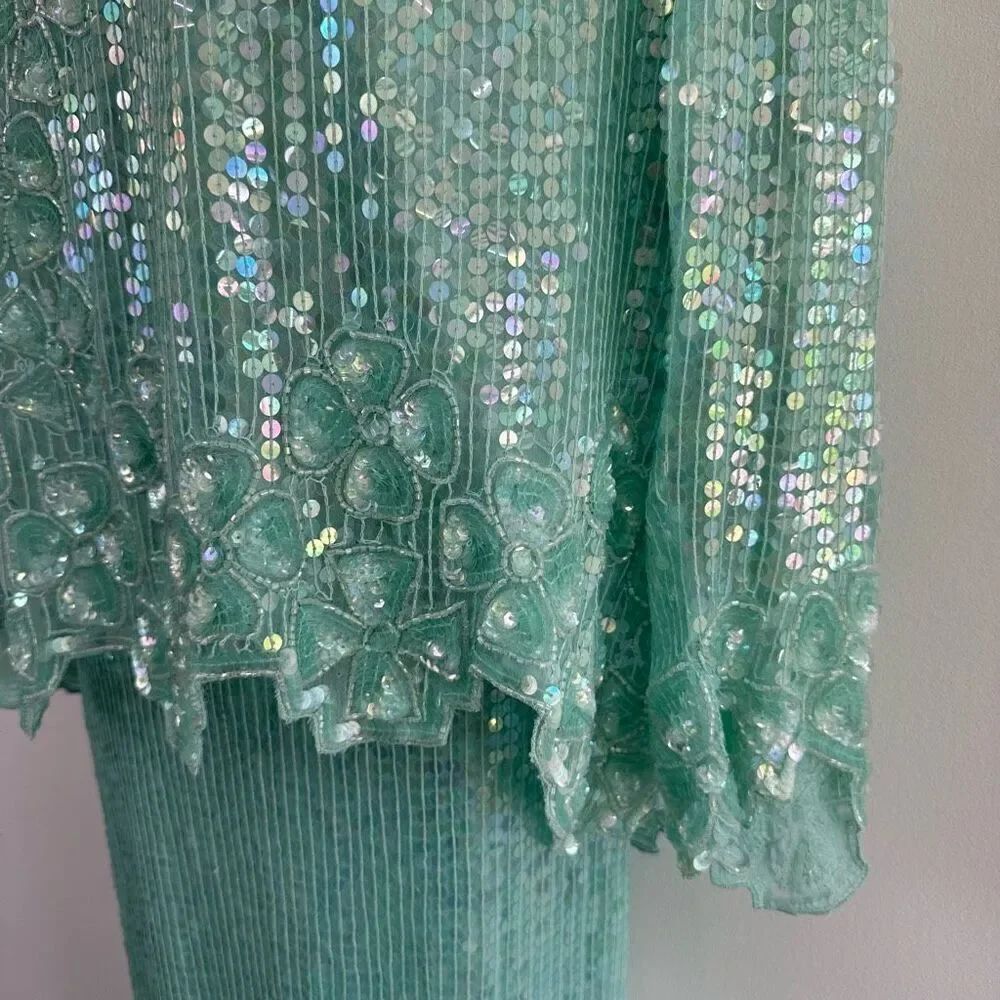 Laurence Kazar Women’s Silk Misty Light Turquoise Heavily Embroidered Beaded and - Picture 10 of 15
